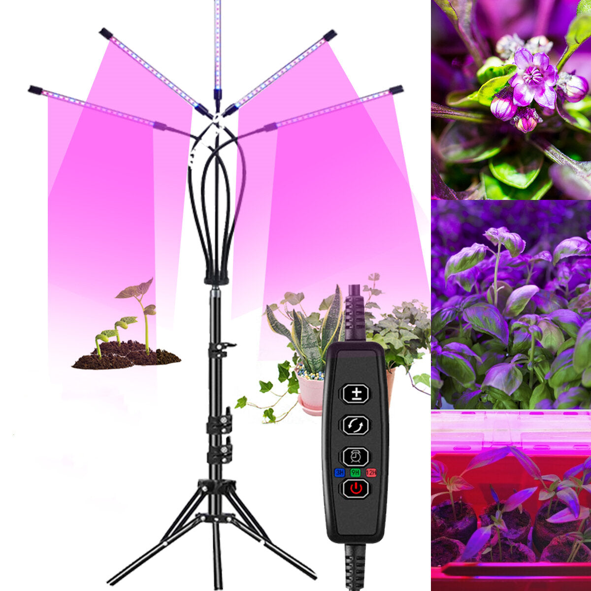 5 Heads LED Grow Light with Tripod for Indoor Plants - Plant Growing Lamp