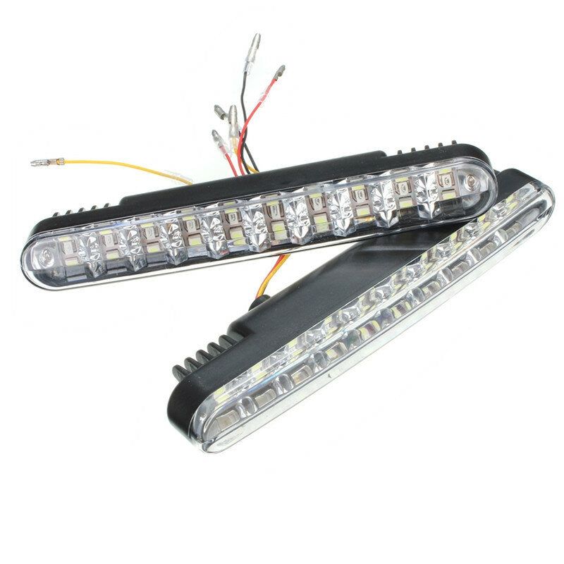2pcs White 10SMD 3528 Yellow LED Car DRL Daytime Running Lights with Turn Signals