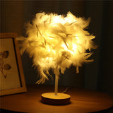 Modern White Feather Shade USB Table Lamp - Elegant Bedside Desk Night Light for Home Bedroom Decor