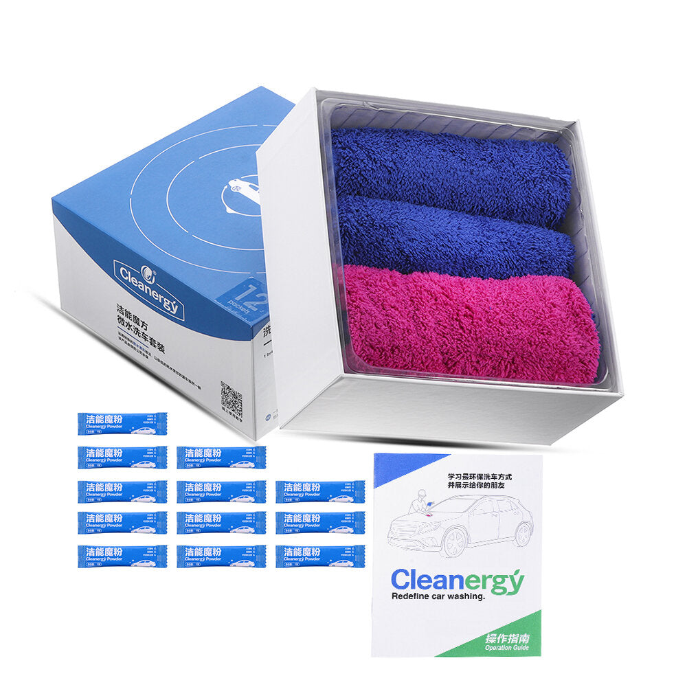 Cleanergy Car Cleaning Magic Powder Kit: Brightening Wax, Absorbent Towel, Auto Maintenance - Low Cost