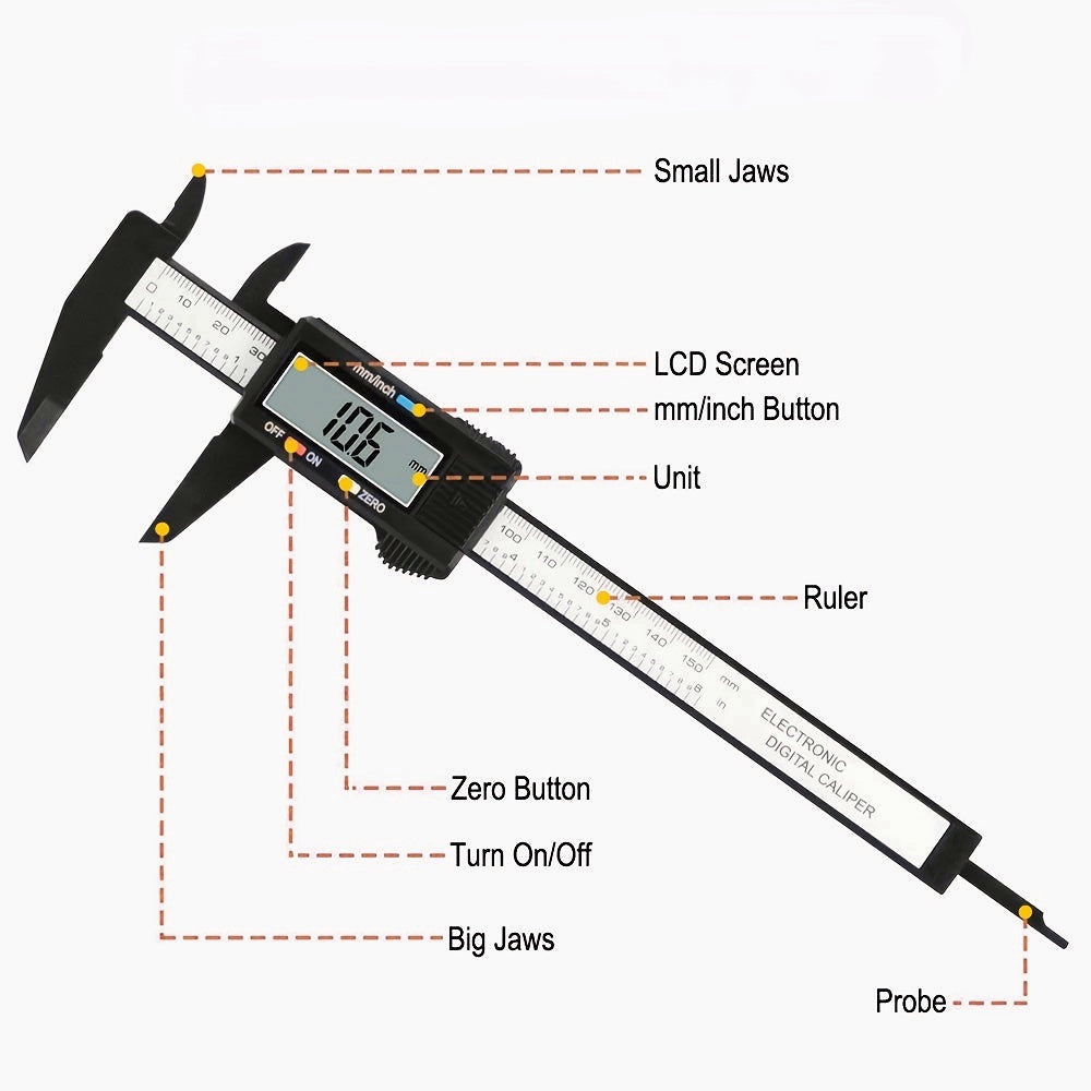 0-6" Digital Caliper Measuring Tool - Electronic Micrometer with LED Screen