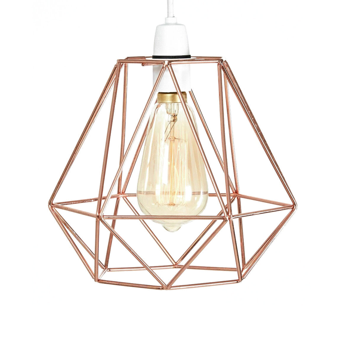 Geometric Wire Ceiling Pendant Light - Metal Cage Lampshade for Kitchen, Dining, Cafe, Bulb Not Included