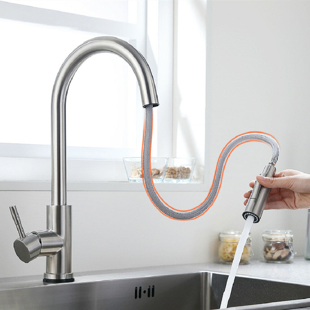 Brushed Nickel Stainless Steel Kitchen Faucet with 360 Degree Rotation, Smart Touch Sensor, Pull-Out Hot/Cold Water Tap