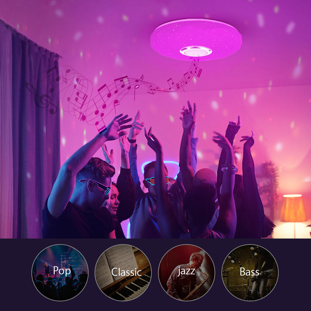 LED Smart Bluetooth Speaker Ceiling Light with Main Light, RGB Atmosphere, Party Music Mode, and Timer Function