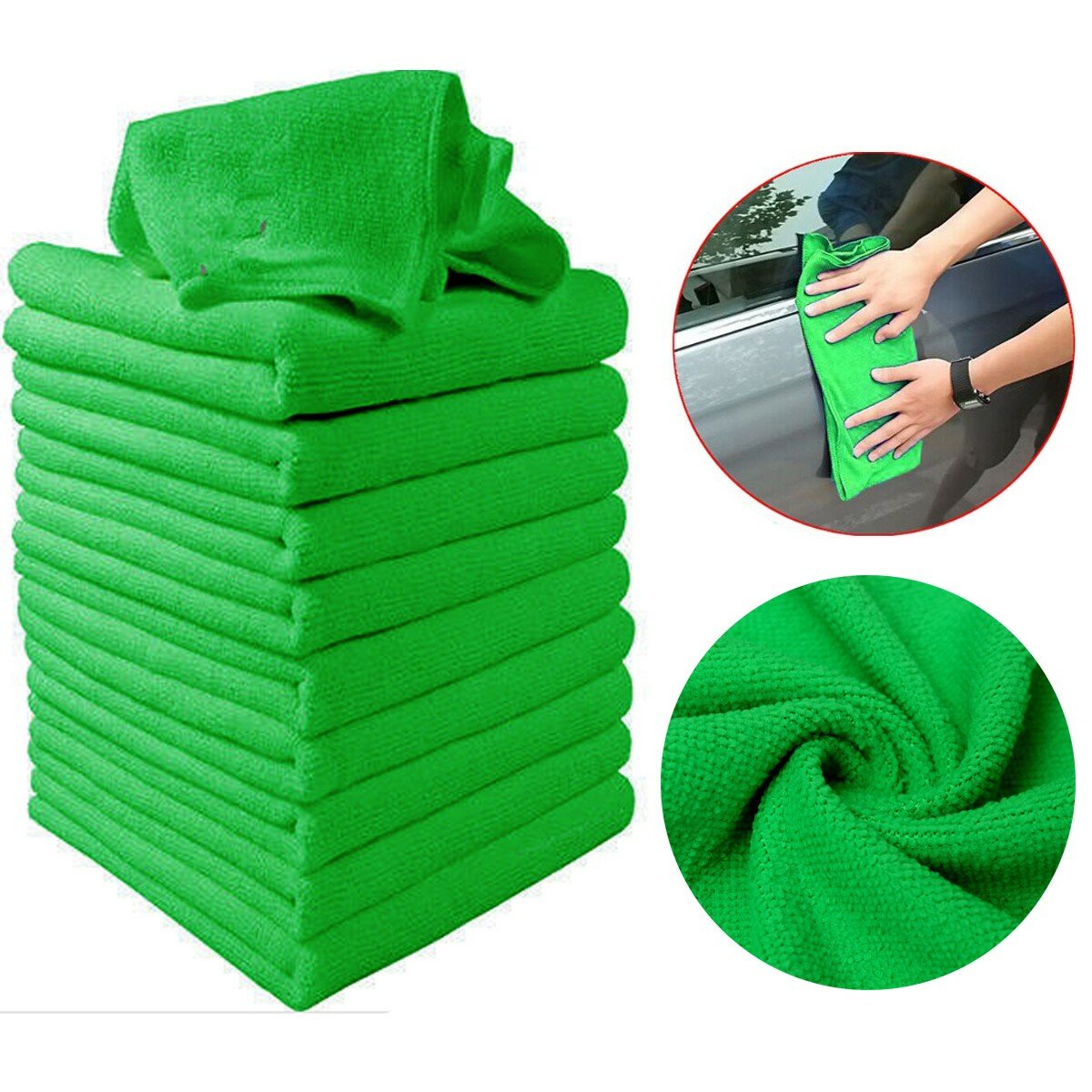 10pcs Green Microfiber Cleaning Cloths - Soft Car Care Duster Towels 29x29cm