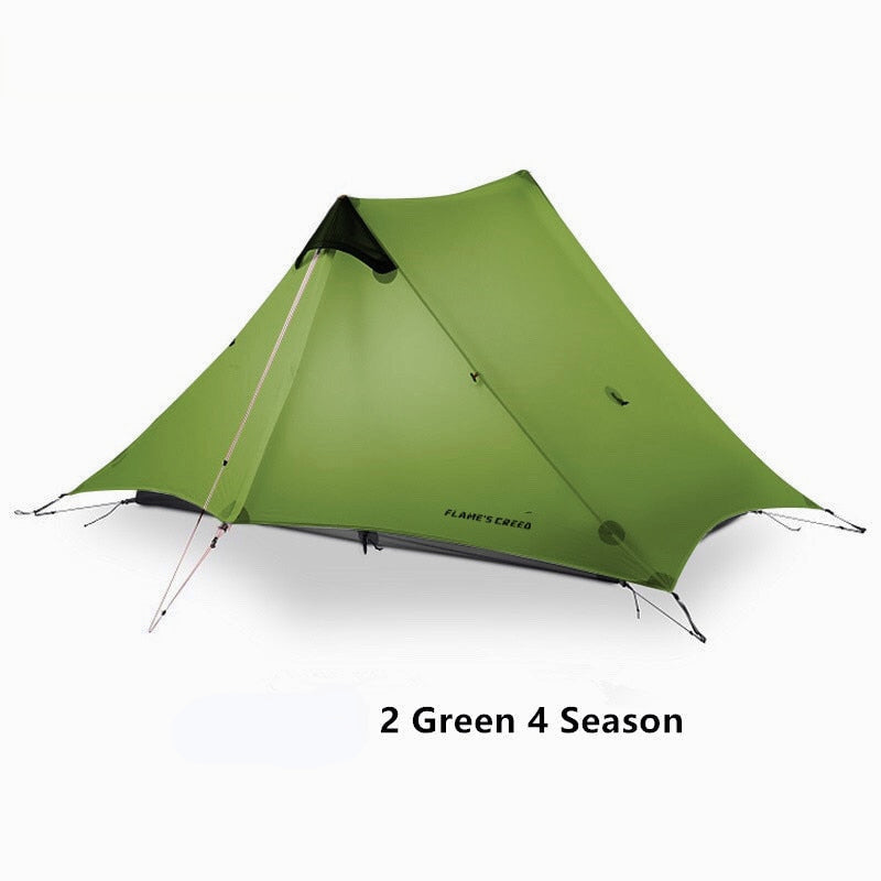 Ultraleichtes 3-Jahreszeiten-Campingzelt für 2 Personen, 15D Silnylon, stangenloses Design