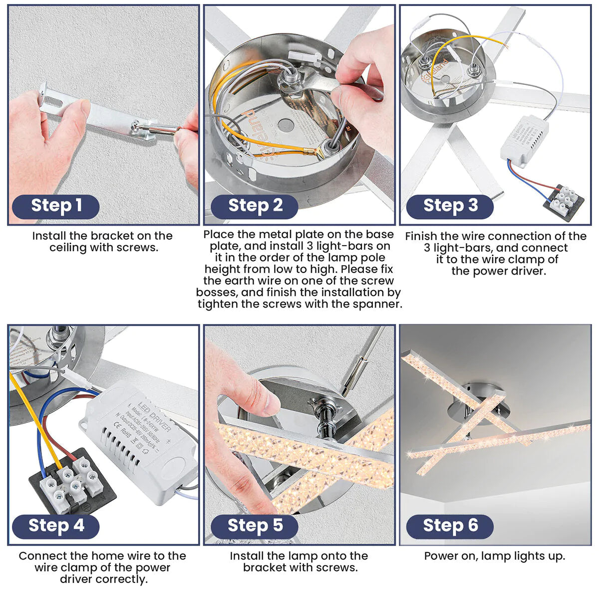 Modern LED Ceiling Light 24W, Crystal Light Bar for Bedroom & Living Room, AC85V~265V Chandelier Lamp Lighting