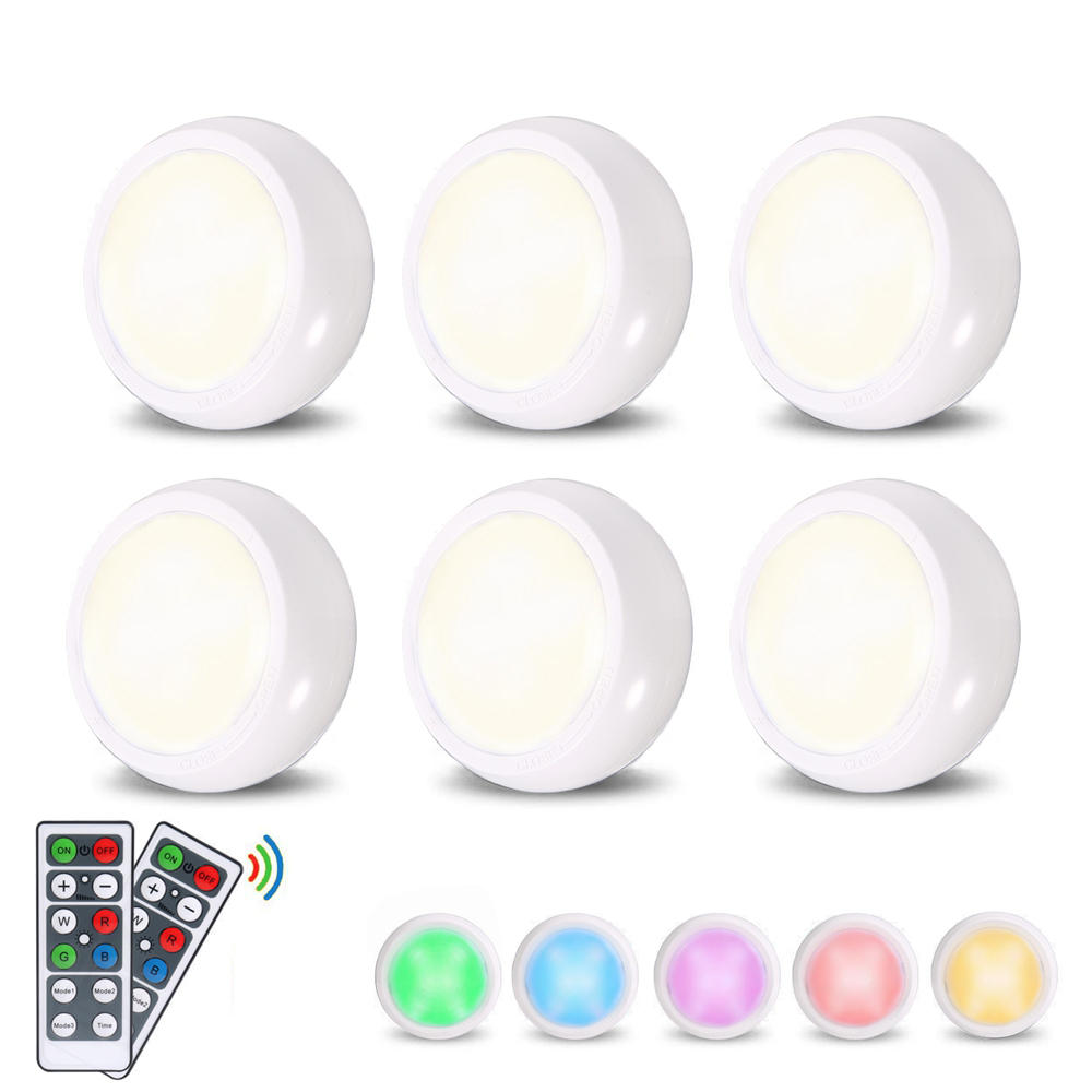 6pcs LED Night Light RGBW/White Wireless Remote Control Cabinet Lights for Bedroom, Kitchen, Closet