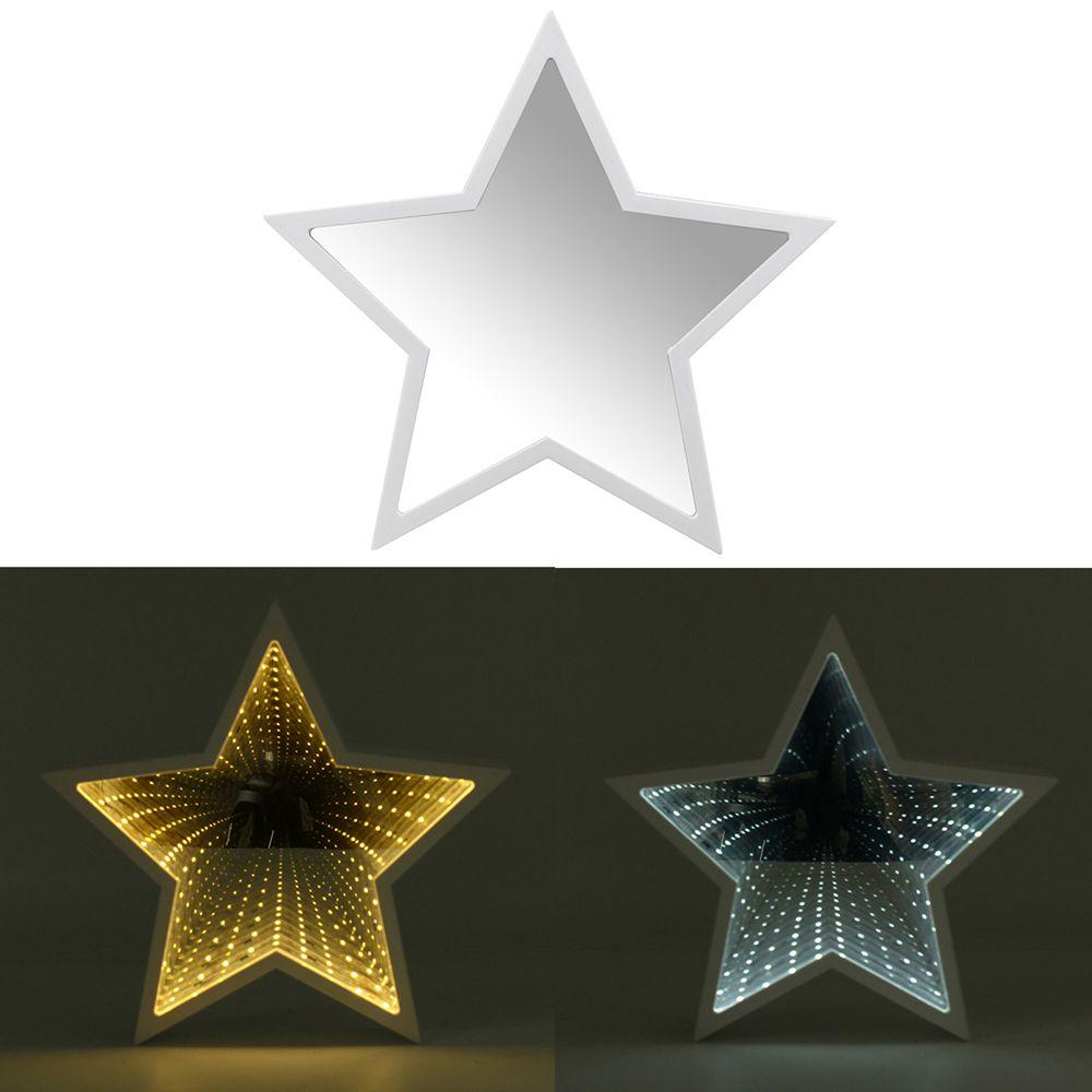 Creative Cute Star Mirror Lamp - LED Tunnel Night Light for Kids, Gift, Atmosphere Light, White/Warm White