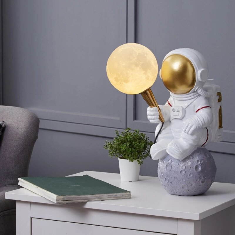 Nordic LED Astronaut Moon Wall Lamp for Children's Room, Bedroom, Study, Balcony, Aisle - Desk Lamp Decoration