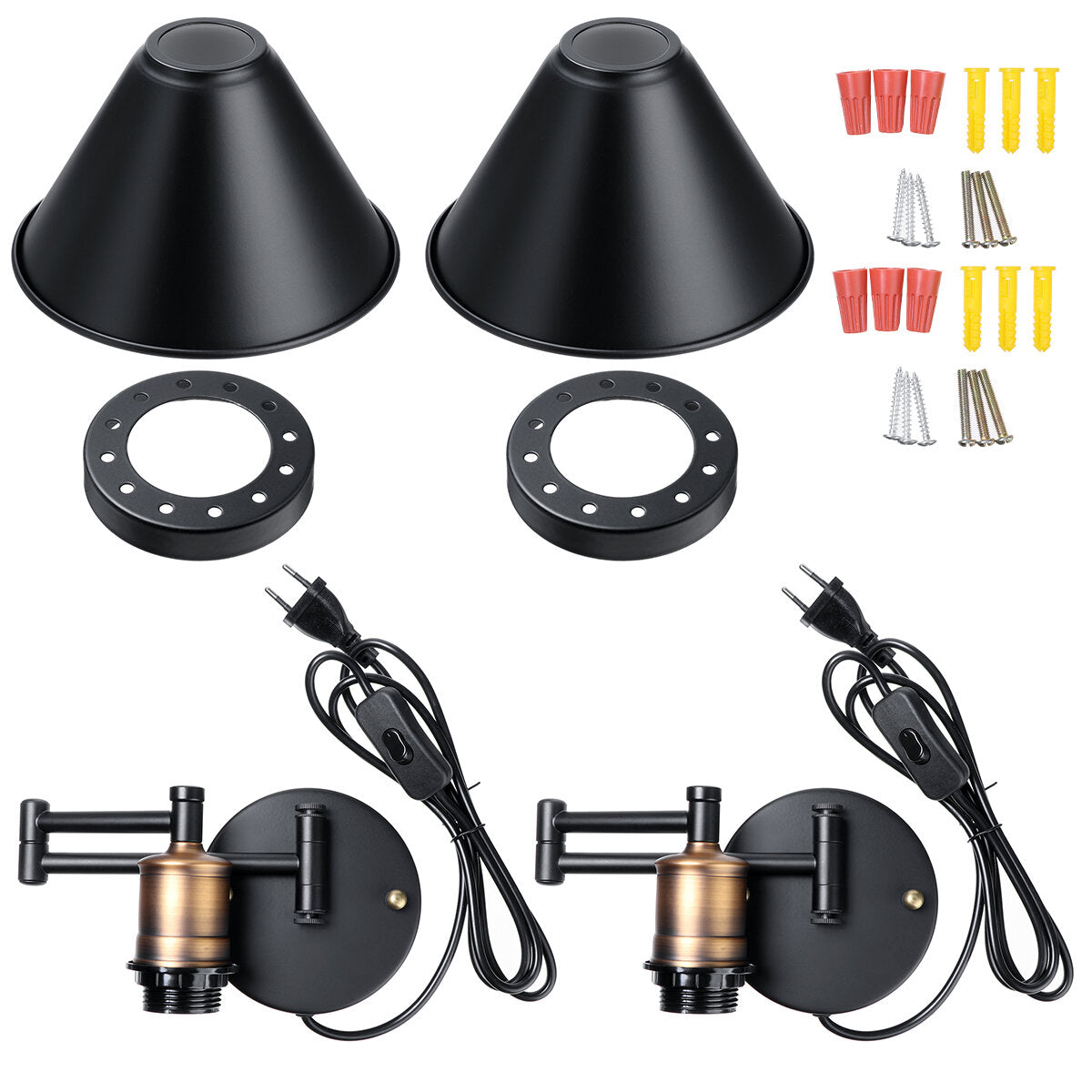220V Adjustable LED Wall Light Fixture with Lampshade for Dining Room - Bulb Not Included