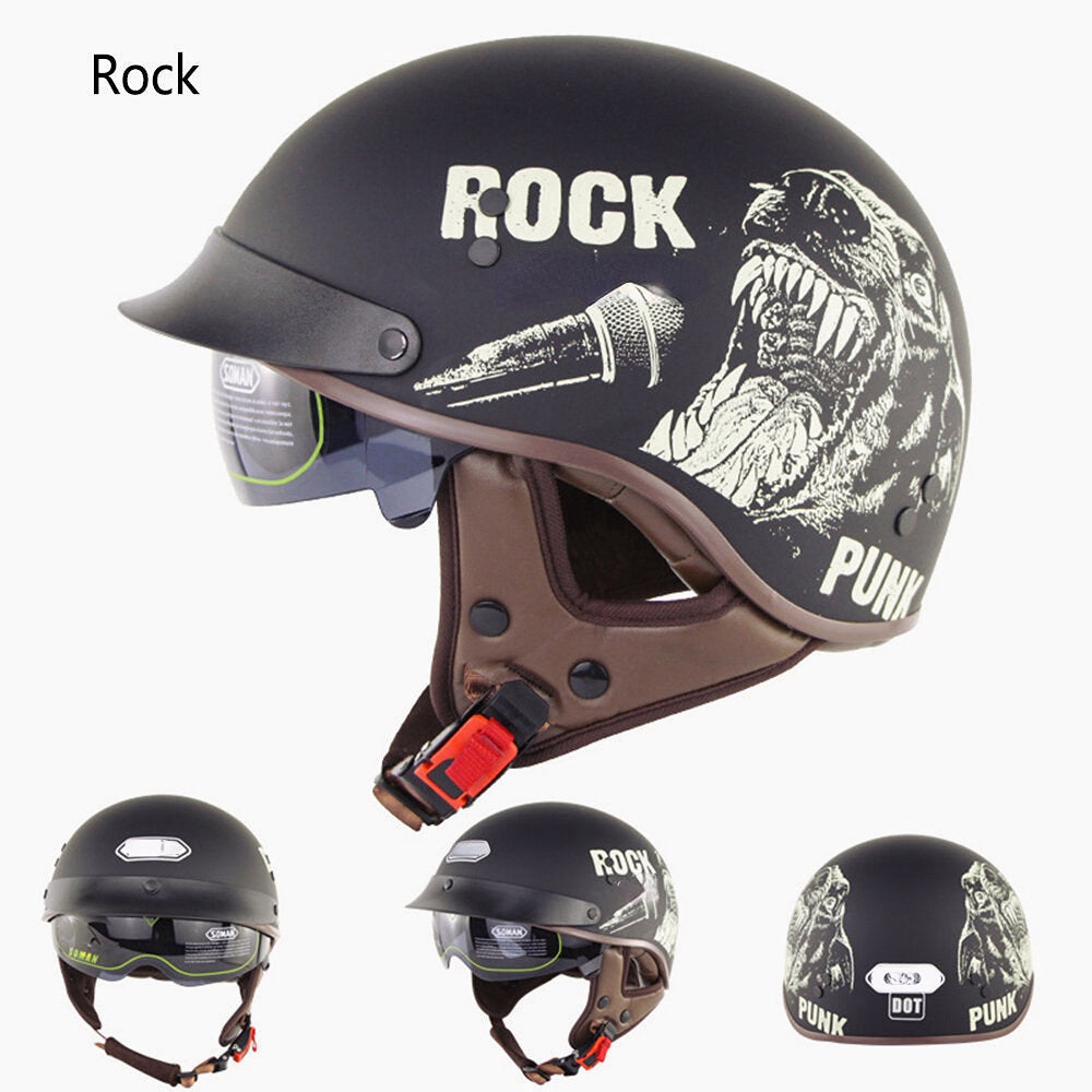 Vintage Retro Half Face Motorcycle Helmet with Inner Sun Visor for Electric Scooter and Cruise Safety
