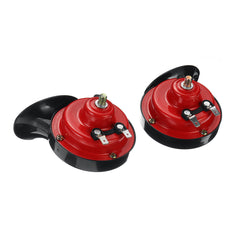 12V Dual Tone Loud Air Horn - Waterproof High/Low for Motorcycle, Car, Van, Boat, Lorry - Red/Black