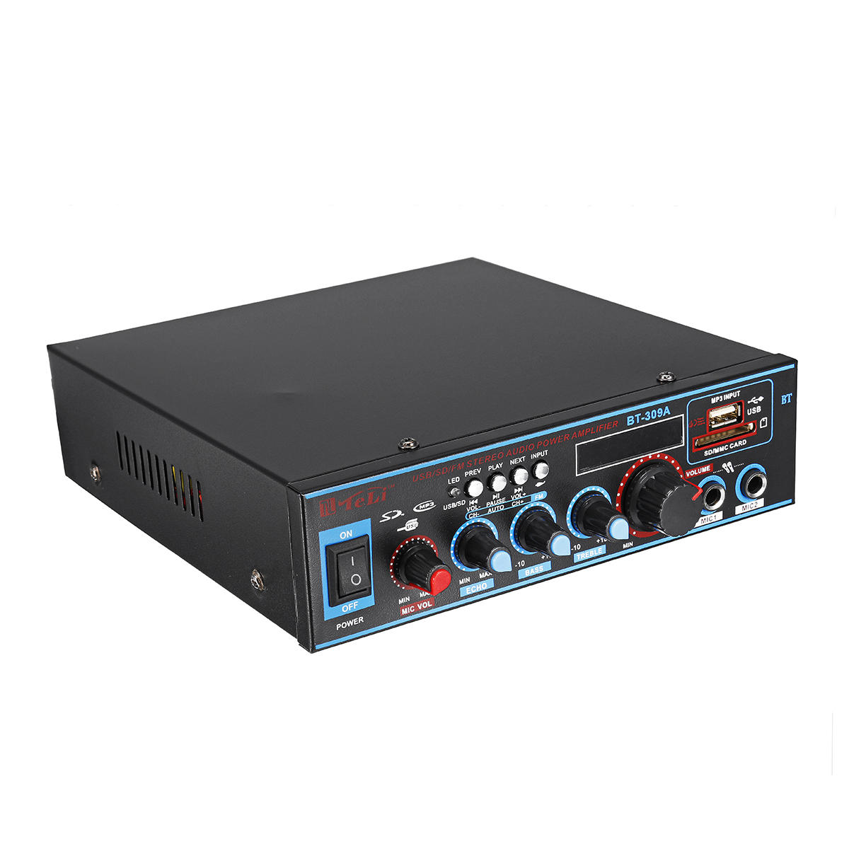 12V/220V HiFi Audio Stereo Power Amplifier with Bluetooth, FM Radio for Car and Home Karaoke