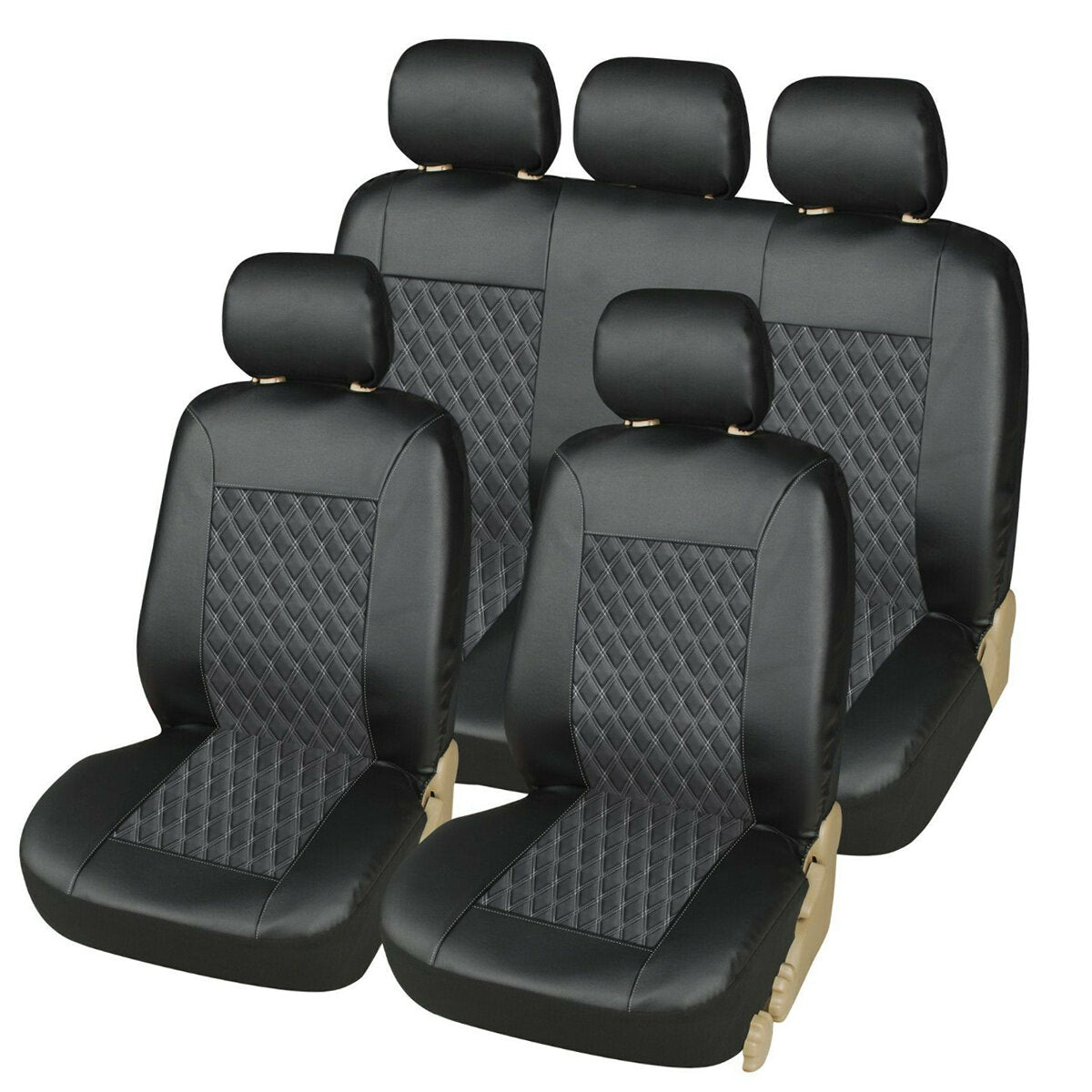 Universal PU Leather Car Seat Covers Protector, 1/5 Seater, Front & Rear, Black