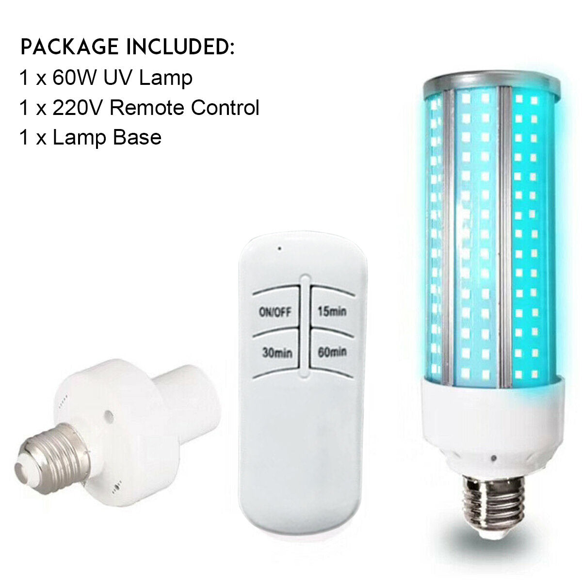 60W UV Ozone Germicidal Lamp Sterilizer with UVC LED, Timer & Remote Control