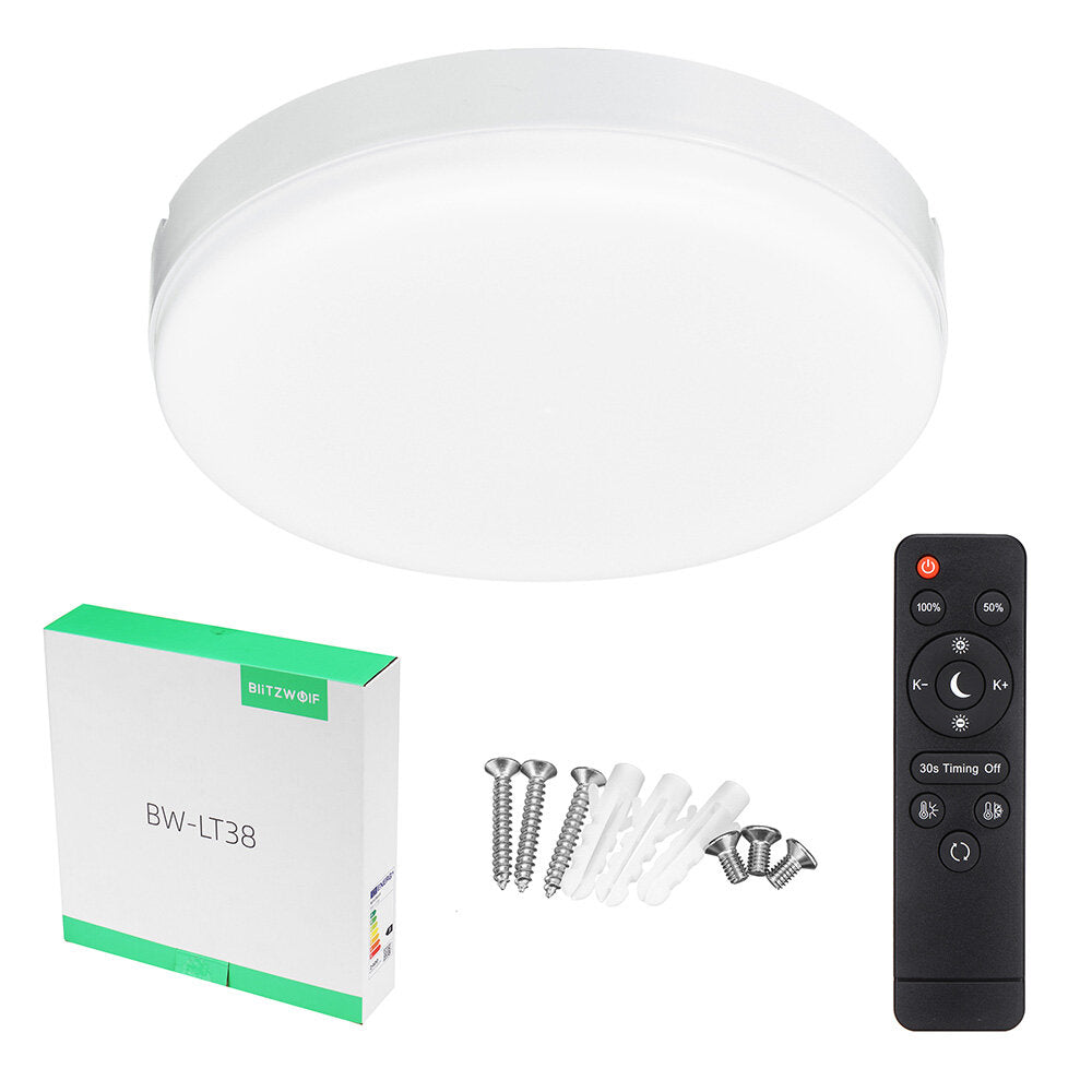 24W LED Round Ceiling Light with Remote, 3 Color Temps, IP54 Waterproof