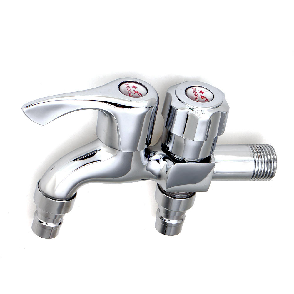 Wall Mount Cold Water Faucet 1/2'' Double Spouts, 2 Handles for Washing Machine, Garden, Bathroom, Bidet