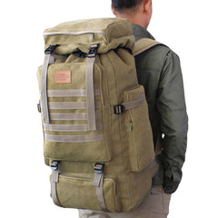 60L Large Military Canvas Backpack - Tactical Camping Hiking Rucksack, Army Travel Molle Bag for Men Outdoor