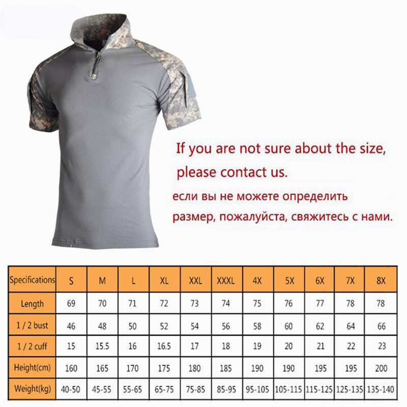 Tactical Camouflage Army Hunting Short Sleeve T-Shirts - Combat Military Hiking Shirts for Men