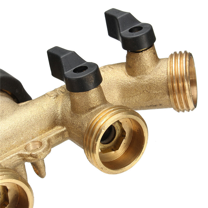 American Standard 3/4" 4-Way Brass Hose Faucet Manifold Water Segregator Garden Tap Connector Splitter Valve