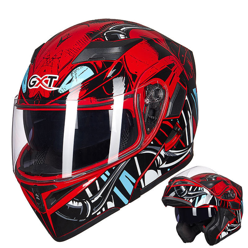 Full Face Flip-Up Motorcycle Helmet with Double Lens for Motocross and Racing