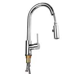 Modern Single Handle Kitchen Sink Faucet with Pull Down Sprayer - Hot and Cold Mixer Tap
