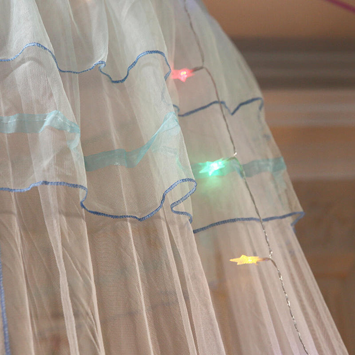 Princess Dome Mosquito Net Bed Canopy with Lace and LED Lights - Bedroom Decor