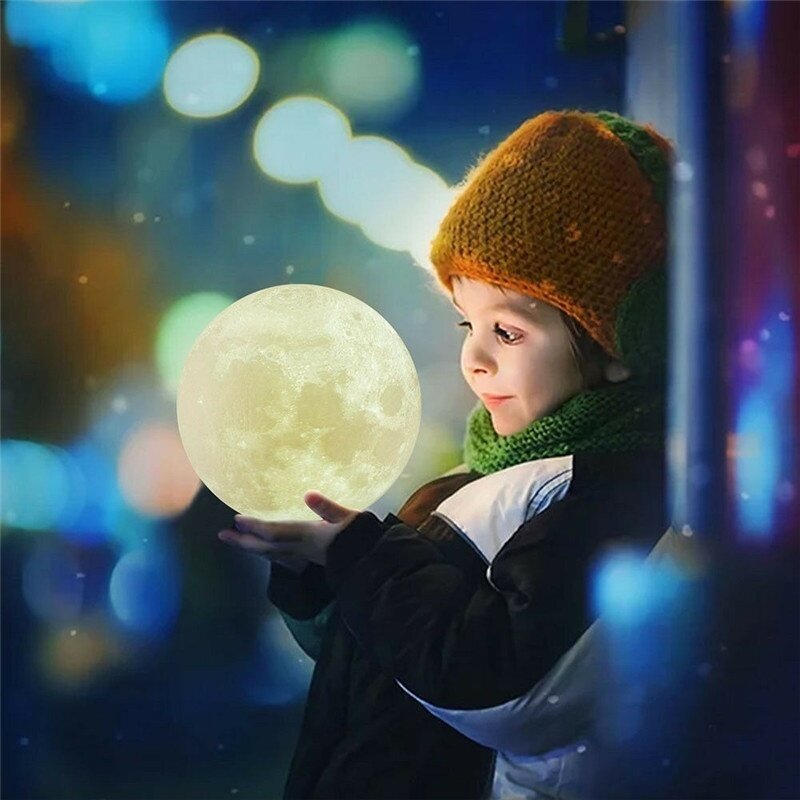 3D LED Moon Lamp Night Light - 16/7 Colors, Touch Switch & Remote Control