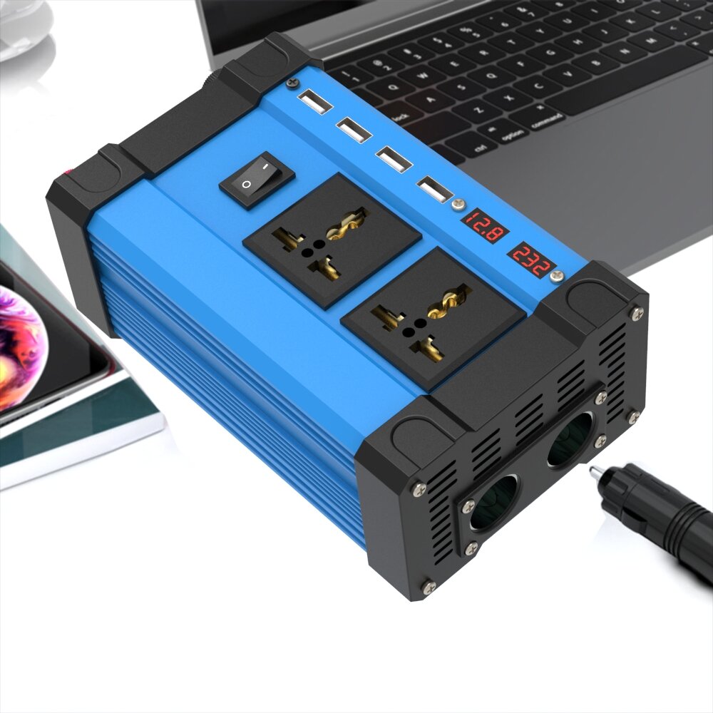 1200W Peak Car Power Inverter DC 12V to AC 110/220V, 4 USB Ports, Modified Sine Wave, LCD Screen