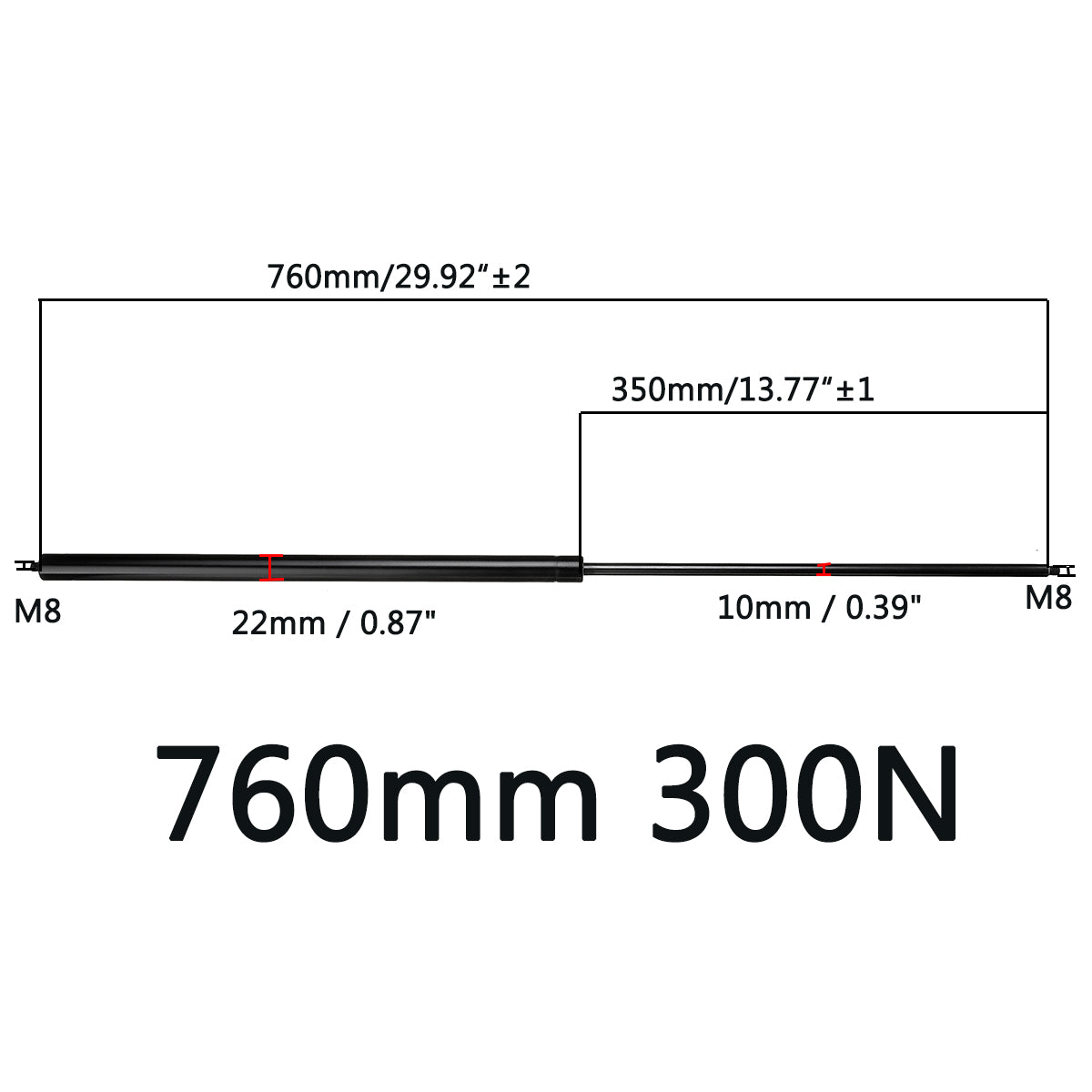 Universal Gas Spring Lift Supports 300N for Car RV Caravans - Multiple Sizes, 260-860mm