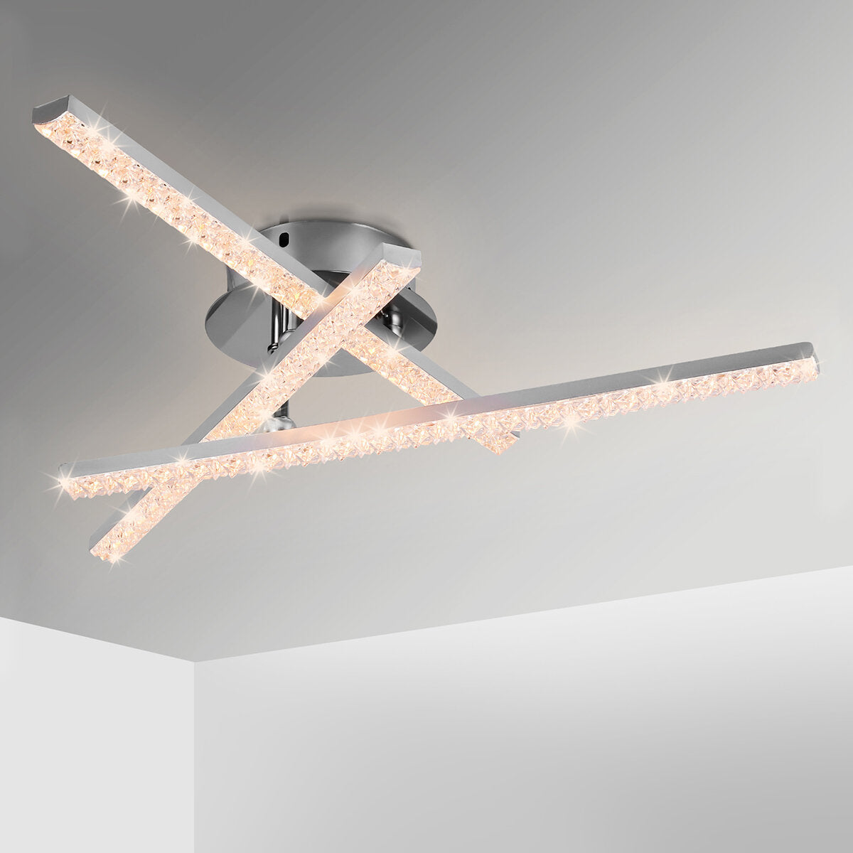 Modern LED Ceiling Light 24W, Crystal Light Bar for Bedroom & Living Room, AC85V~265V Chandelier Lamp Lighting