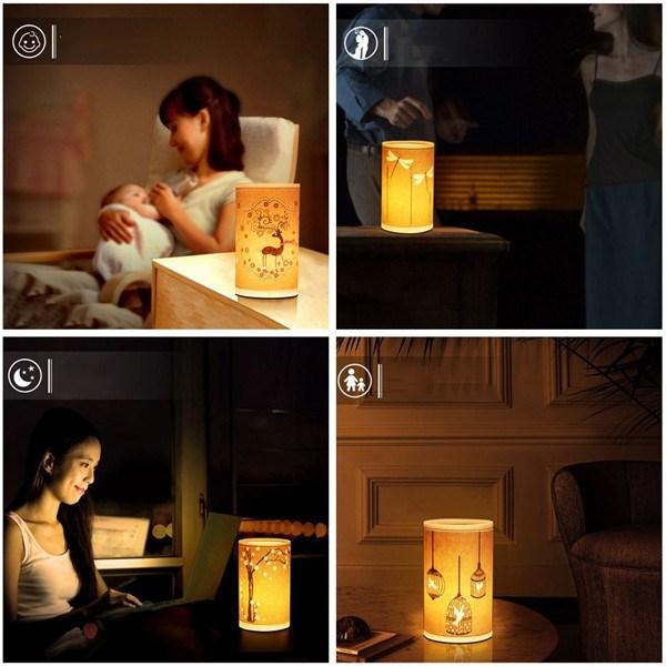 Hand Carved LED Table Lamp - Warm Desk Light with Parchment Shade for Home Decor