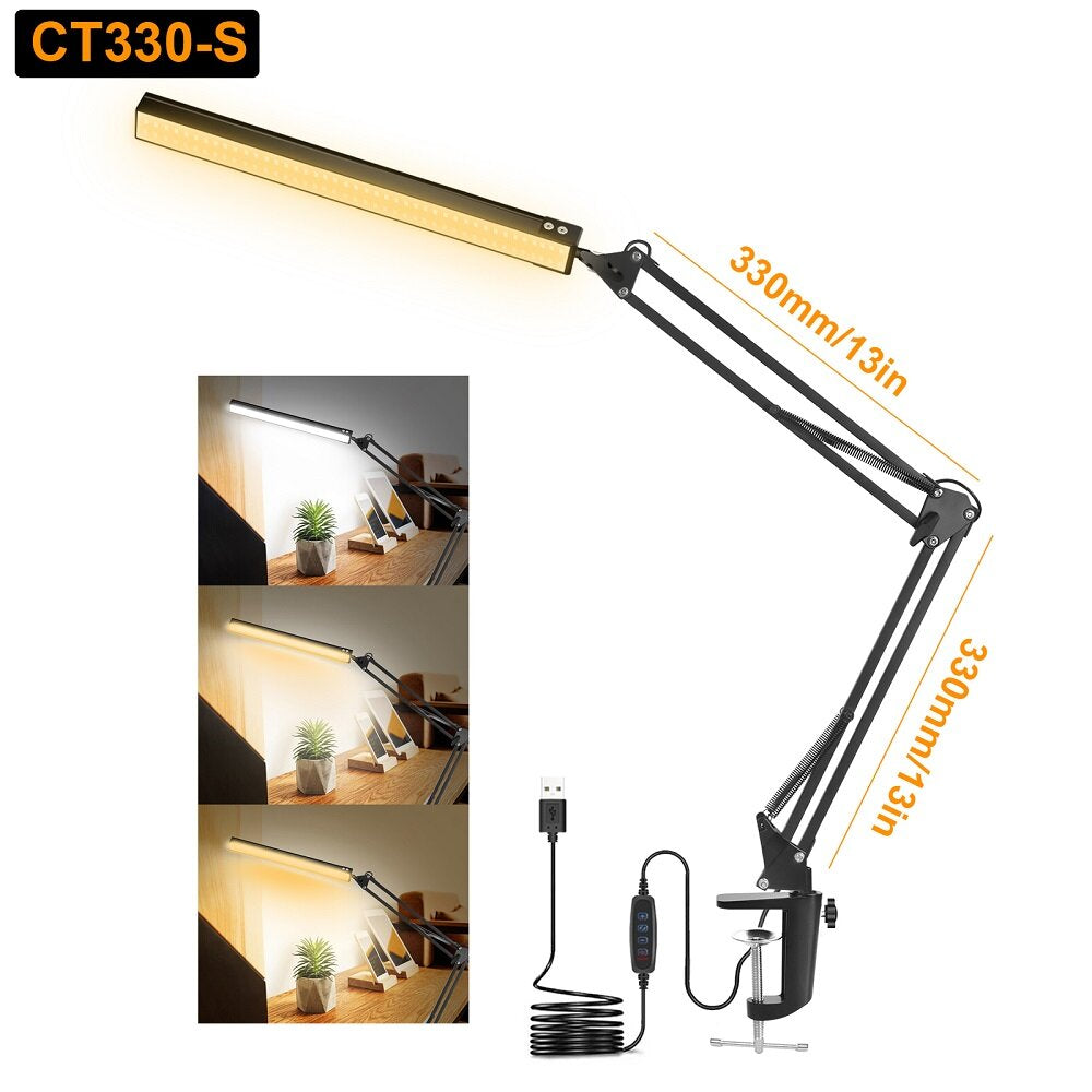 10W LED Desk Lamp - 3 Color Modes, 10 Brightness Levels, Eye-Caring, Dimmable for Home Office Reading