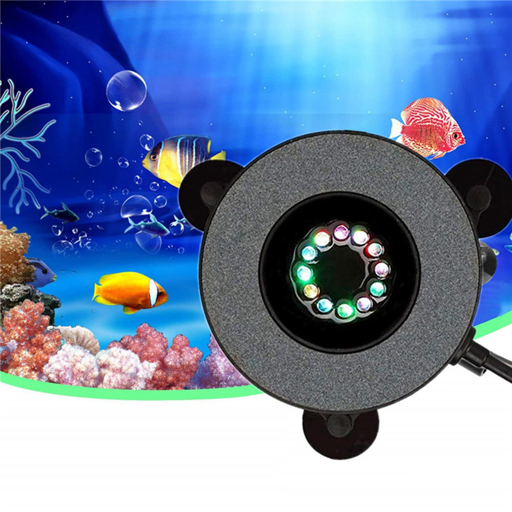 12 LED Submersible Aquarium Bubble Light with Air Stone, Fish Tank Pump, and Remote Control