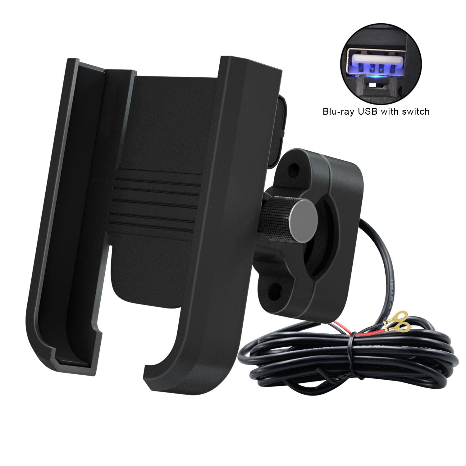 12V USB Rechargeable Waterproof Handlebar Mirror Phone GPS Holder for Electric Car, Motorcycle, Bike, Scooter, 4-6.5 inch