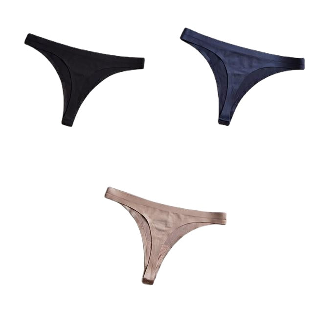 Sexy Seamless Thong Panties - Silk Lingerie G-String Briefs, 3-Pack