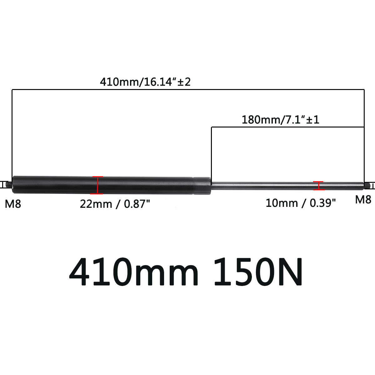 150N Universal Gas Spring Lift Supports for Car, RV, Caravan - 210mm to 610mm Struts