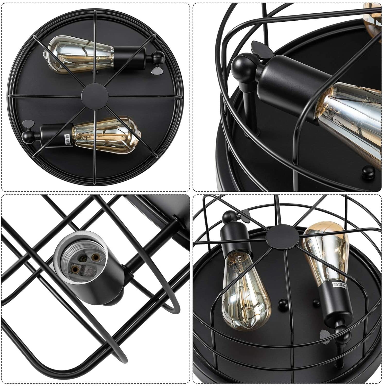 Industrial Vintage Metal Round Pendant Lamp - Semi Flush Mount Ceiling Light Shade, Bulb Not Included