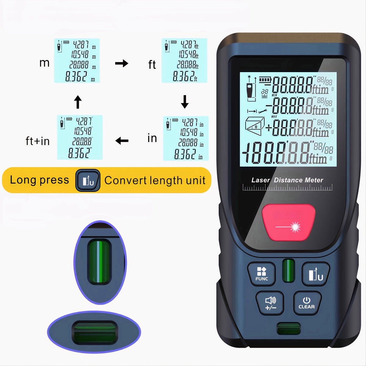 164ft Digital Laser Distance Meter with LCD for Measuring Area & Volume