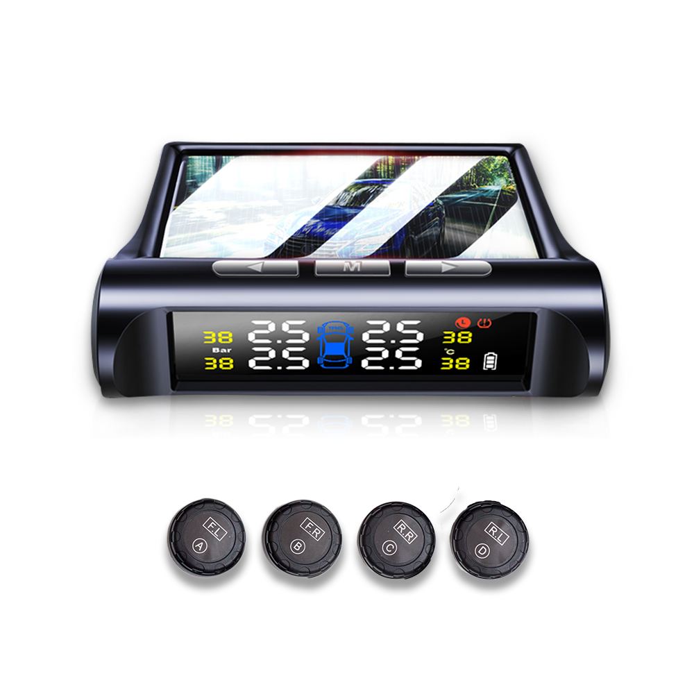 Solar Power Wireless Tire Pressure Monitor System with LCD Display and 4 External Sensors - Universal Tester