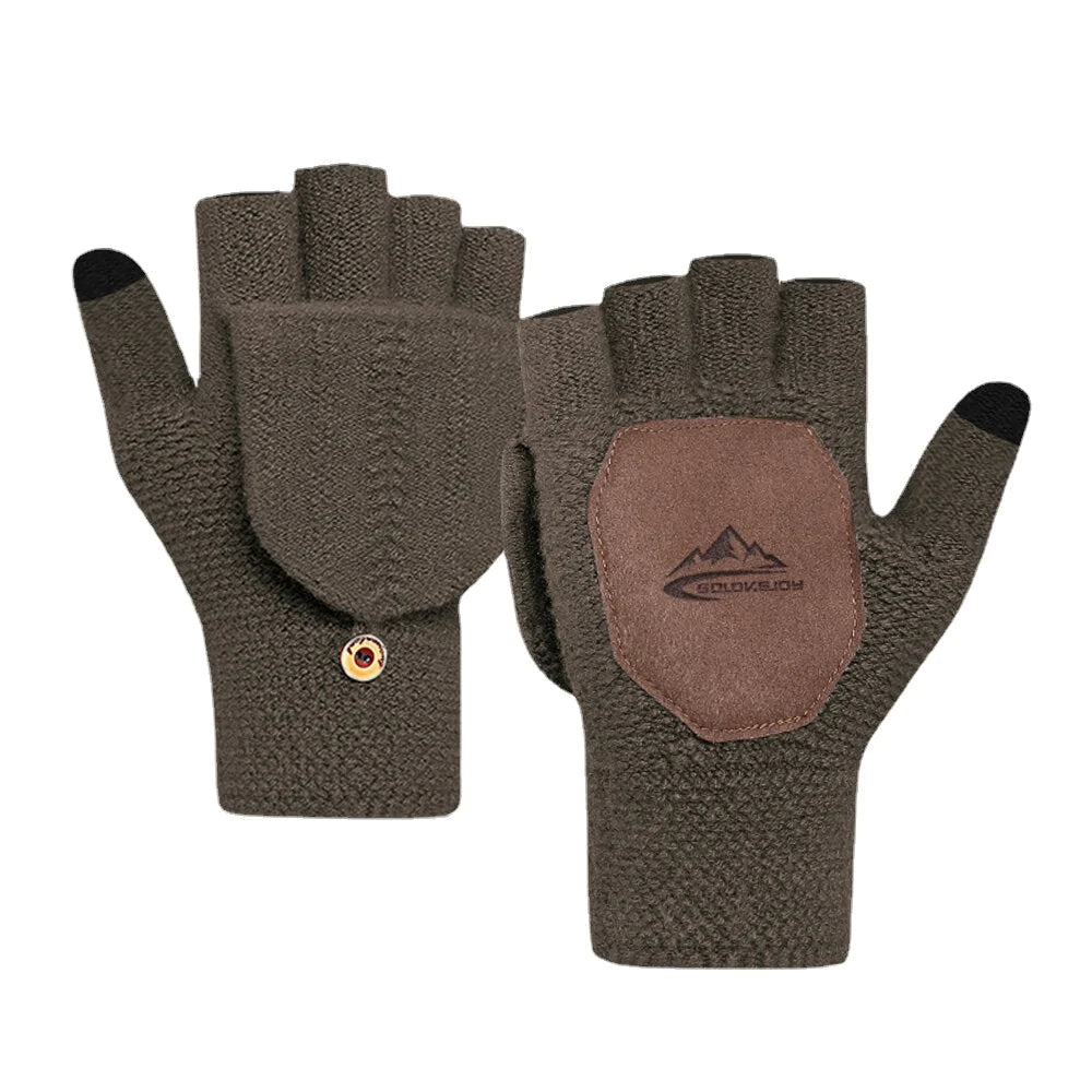 Unisex Knitted Half-Finger Gloves - Antifreeze, Warm, Thickened, Plus Velvet for Autumn & Winter