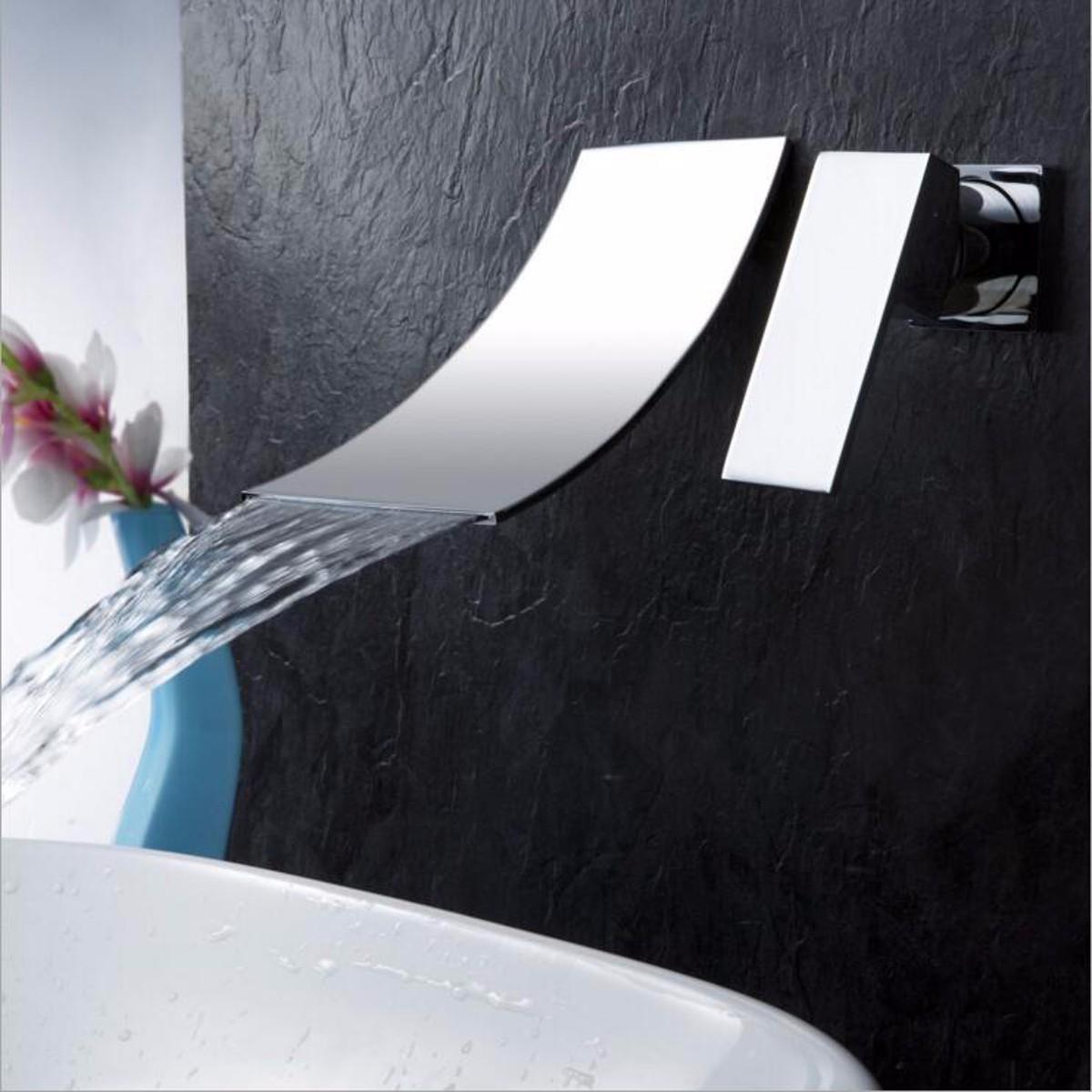 Chrome Wall Mount Waterfall Mixer Tap - Modern Brass Bathroom Sink Faucet