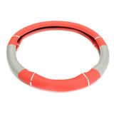 Universal PVC Leather Steering Wheel Cover for Cars and Trucks, 37-39 CM, Red and Silver