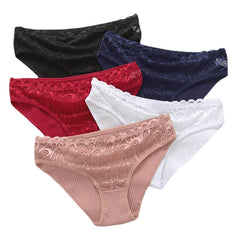 10Pcs Women's Cotton Panties Set - Sexy Floral Lace Underwear, Solid Color Lingerie, Comfortable Intimates for Ladies