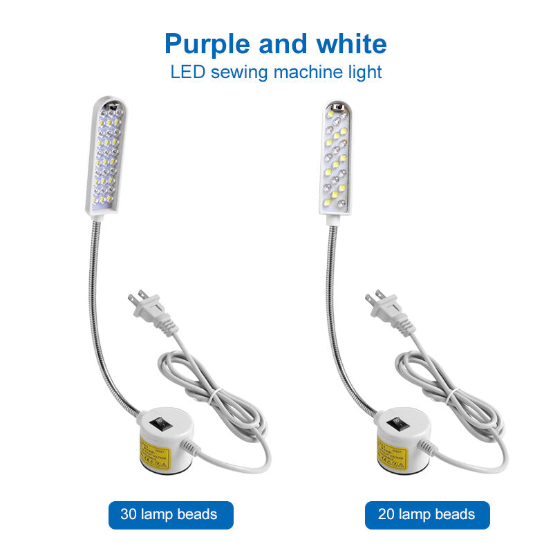 20/30 LED Sewing Machine Light - Purple & White, US Plug, Magnetic Base, Industrial Lighting