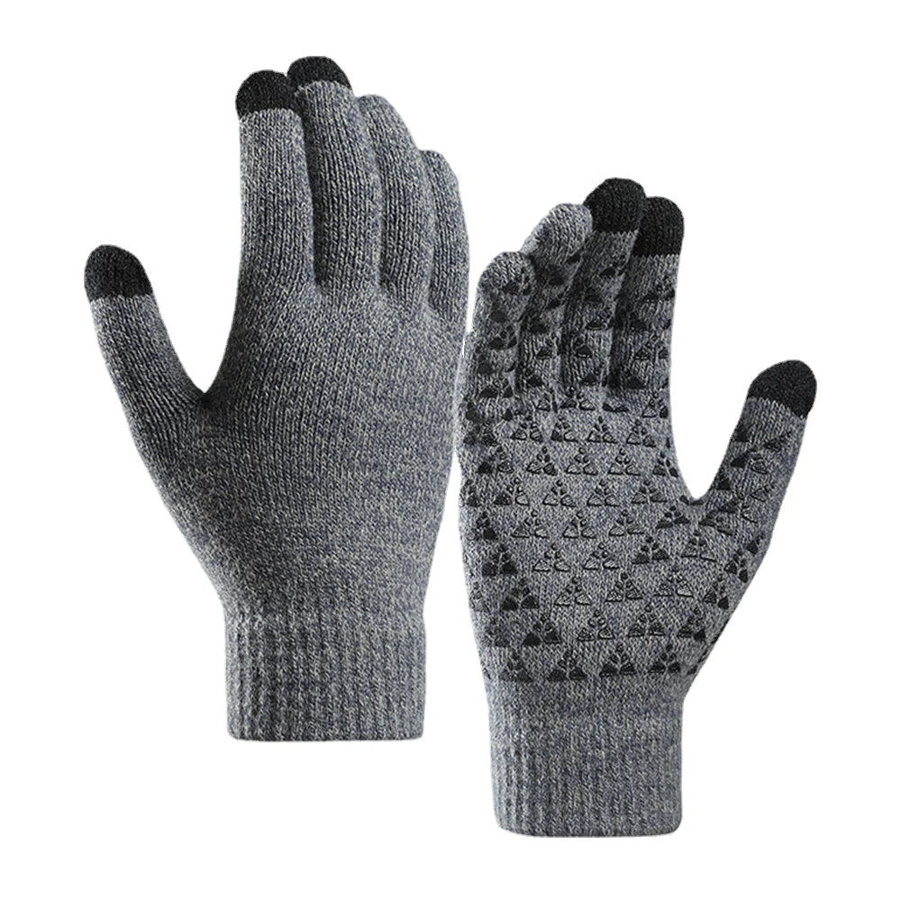 Unisex Drei-Finger-Touchscreen Rutschfeste Strick-Winterhandschuhe aus dicker, warmer Wolle