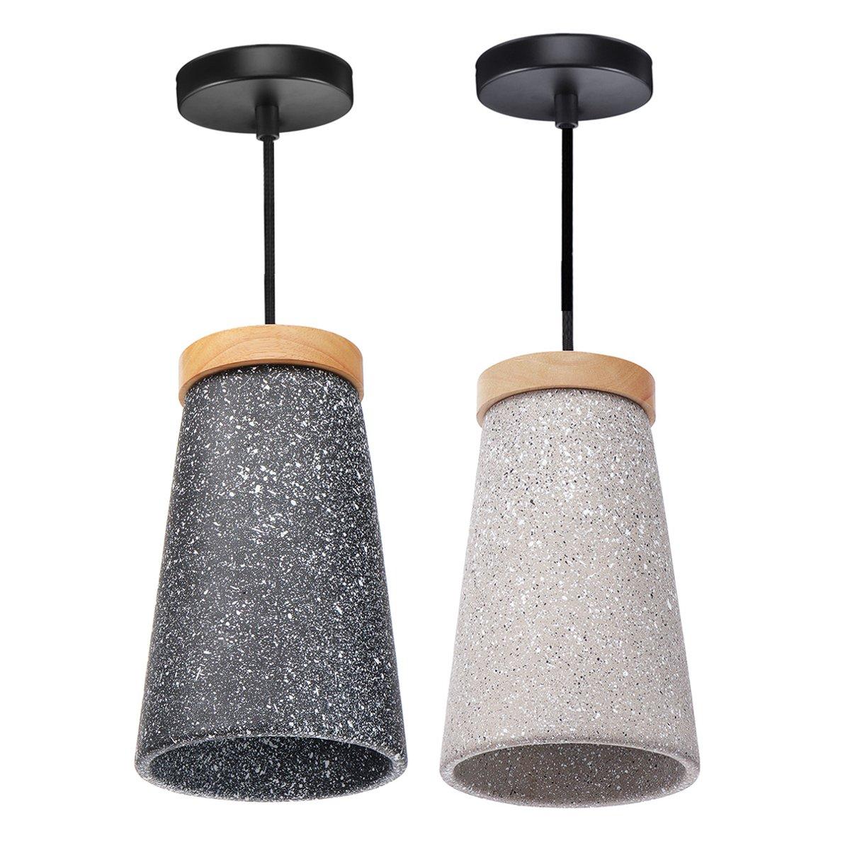 Modern Concrete Pendant Wall Lamp with Timber Top and 1.5M Cable Ceiling Drop Light