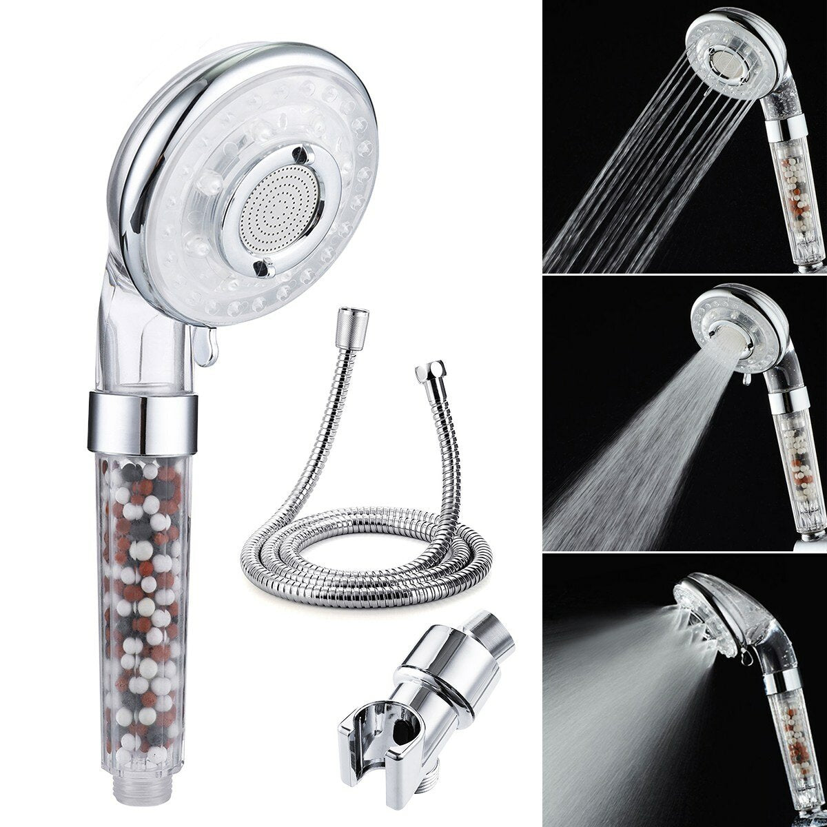 3-Mode Shower Head with Limescale Filter and Ion, Includes Mineral Ball Substitutes