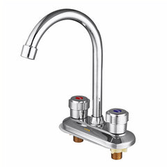 Dual Handle Kitchen Water Tap - 360 Degree Double Spout Sink Basin Mixer for Bathroom